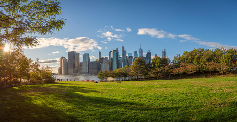 New York City, Manhattan skyline from Brooklyn Bridge park