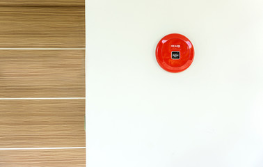 Fire alarm system box on wall office building for the detection and warning of fire with copy space.