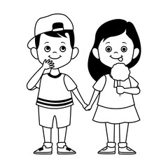 cartoon happy boy and girl with ice cream icon