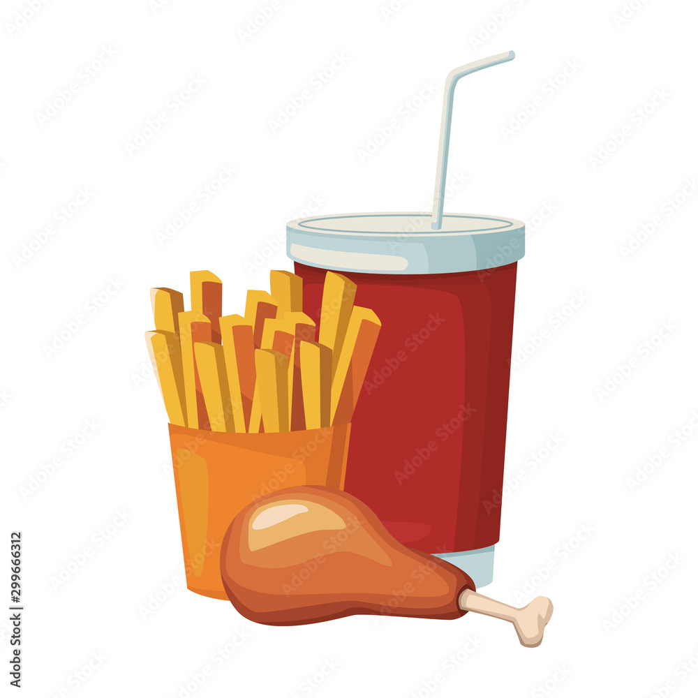 Poster french fries with chicken thigh and drink cup