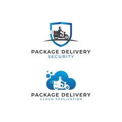 Package Delivery Cloud and Security Set Logo Vector Icon Illustration