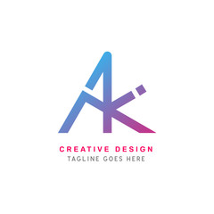 Minimal Line Letter Initial A + K Logo Design Template. Vector Logo Illustration