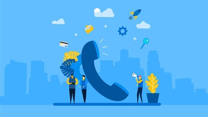 Website or landing page of customer service with Tiny People Character Concept Vector Illustration, Suitable For web landing page,Wallpaper, Background, Card, banner,Book Illustration