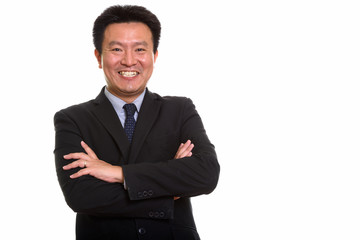 Studio shot of Japanese man isolated against white background