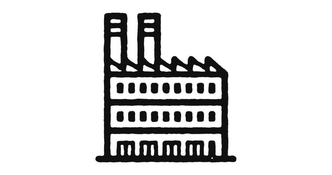 Factory outline icon animation footage/video. Hand drawn like symbol animated with motion graphic, can be used as loop item, has alpha channel and it's at 4K video resolution.