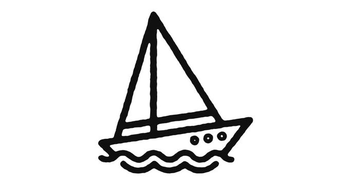 Sailing yacht outline icon animation footage/video. Hand drawn like symbol animated with motion graphic, can be used as loop item, has alpha channel and it's at 4K video resolution.
