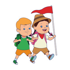cartoon explorer girl and boy icon