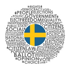 Words cloud relative for voting. Circle frame. Flag of the Sweden