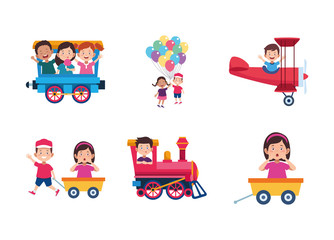 icon set of cartoon happy kids having fun, colorful design