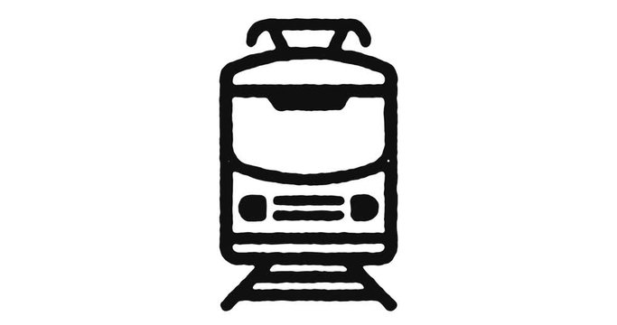 Railroad train outline icon animation footage/video. Hand drawn like symbol animated with motion graphic, can be used as loop item, has alpha channel and it's at 4K video resolution.