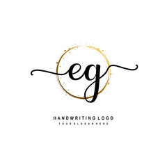 Initials letter EG vector handwriting logo template. with a circle brush and splash of gold paint