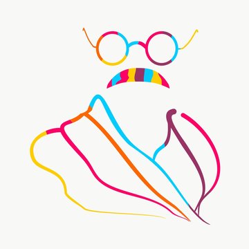 recommend clip art: Glasses and Mustache. Stylized Simple Flat Style Portrait of Gandhi