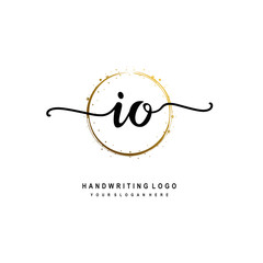 Initials letter IO vector handwriting logo template. with a circle brush and splash of gold paint