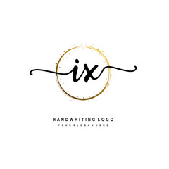 Initials letter IX vector handwriting logo template. with a circle brush and splash of gold paint