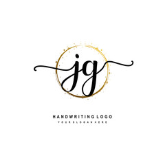 Initials letter JG vector handwriting logo template. with a circle brush and splash of gold paint