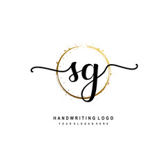 Initials letter SG vector handwriting logo template. with a circle brush and splash of gold paint