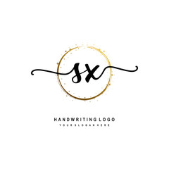 Initials letter SX vector handwriting logo template. with a circle brush and splash of gold paint