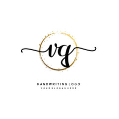 Initials letter VQ vector handwriting logo template. with a circle brush and splash of gold paint