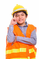 Studio shot of Japanese boy isolated against white background