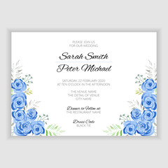 Blue rose floral watercolor hand painted wedding card