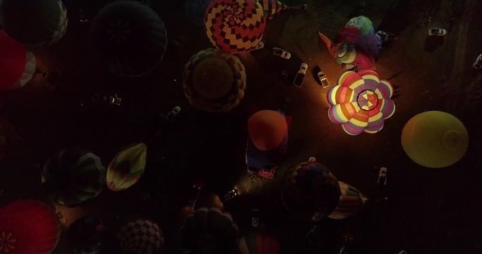 Hot Air Balloon Aerial Drone Footage Night