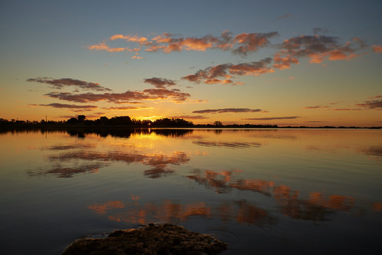 sunset over the lagoon with beautiful colors