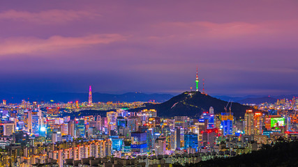Night cityscape of Seoul and viewpoint of Namsan mountain,Lotte tower