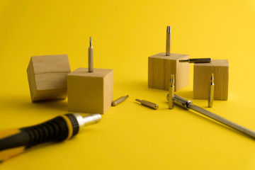 screw driver set isolated with yellow background.