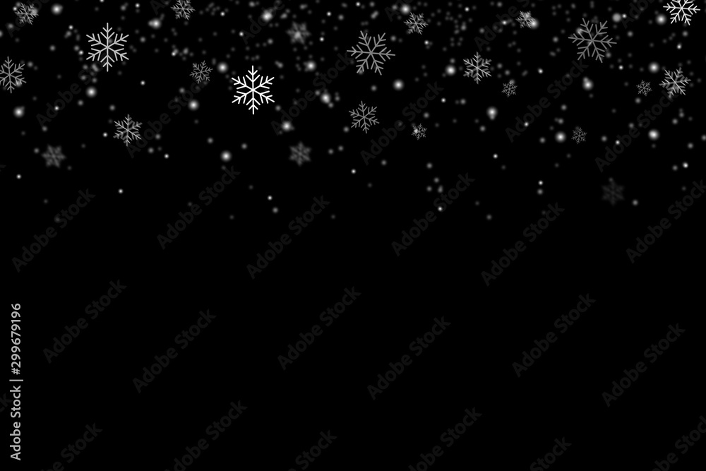 Wall mural snowflakes falling for christmas decoration abstract black background.