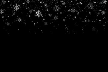 Snowflakes falling for christmas decoration abstract black background.