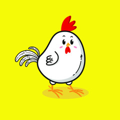 Cute White Chicken in Cartoon Illustration Style