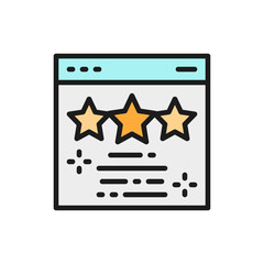 Web page with stars, feedback, rating, reward, marks flat color icon.