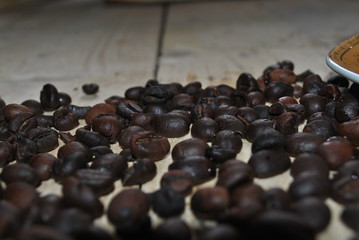coffee beans with a wooden background
