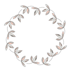 Handmade round wreath, frame with leaves . Vector illustration . Design postcards, posters, invitations and so much more.