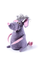 Rat - soft toy made of felted wool on a white background