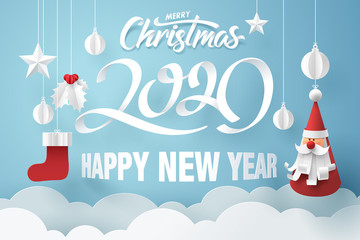 Paper art of happy new year 2020