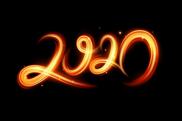 Fire motion effect to 2020 happy new year