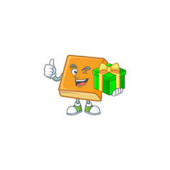 cornbread with holding gift mascot on white background
