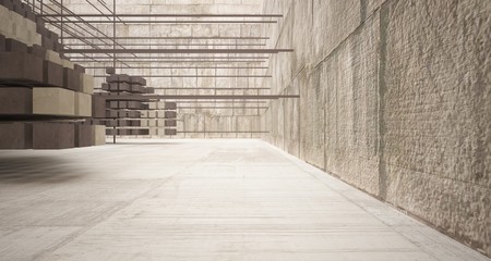 Abstract architectural concrete  interior  from an array of white cubes with large windows. 3D illustration and rendering.