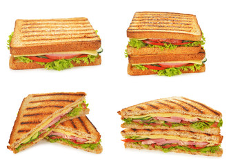 Sandwich with cucumber, cheese and ham