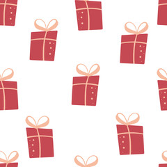 Seamless pattern of Christmas gifts. Gift box. Christmas. New year. Red box.