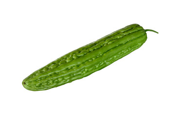 Bitter melon, Balsam pear, Bitter cucumber, Bitter gourd, green color on white background wish clipping path.