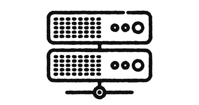 Network server outline icon animation footage/video. Hand drawn like symbol animated with motion graphic, can be used as loop item, has alpha channel and it's at 4K video resolution.