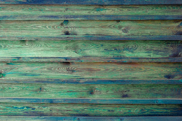 creative wood fence green blue color,copy space.