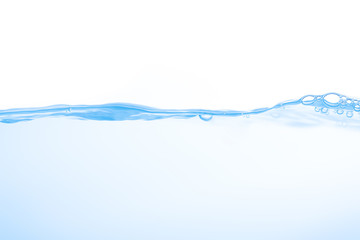 Water splash. Aqua flowing in waves and creating bubbles. Drops on the water surface feel fresh and clean. isolated on white background.