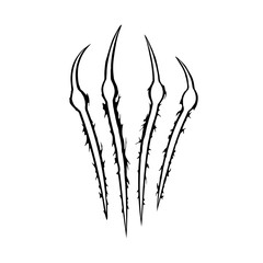 Black beast paw with four claws isolated on white background. Horror design element. Vector illustration.