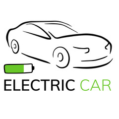  Doodle sketch illustration of an electric car on a white background. 