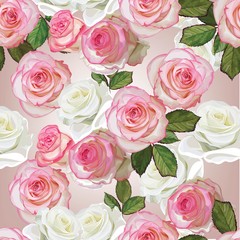 Roses bouquet white and pink color seamless pattern vector illustration