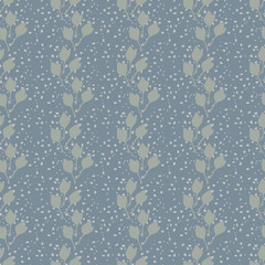 Vector seamless background with simple silvery leaves gathered in vertical stripes. Noble colors.