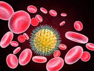 Virus in bloodstream. 3d illustration ..